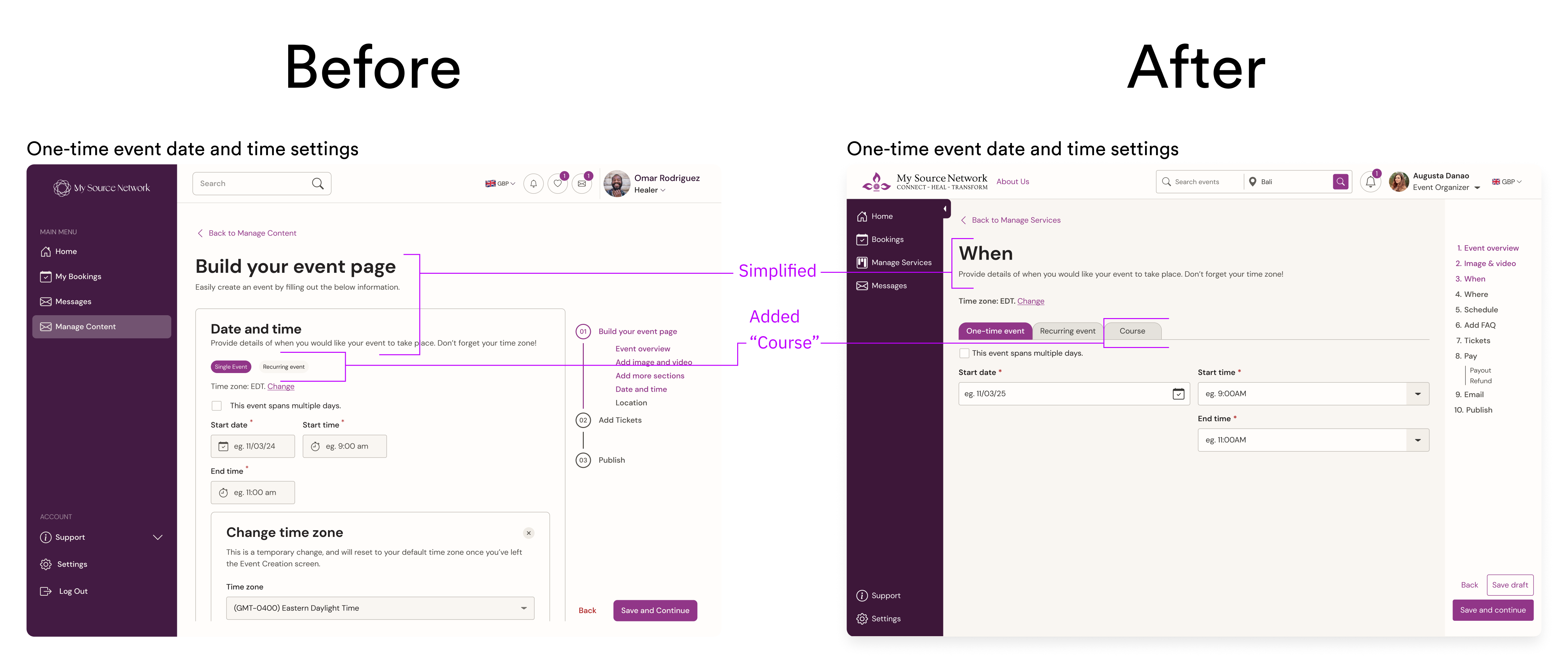 Final event creation workflow design
