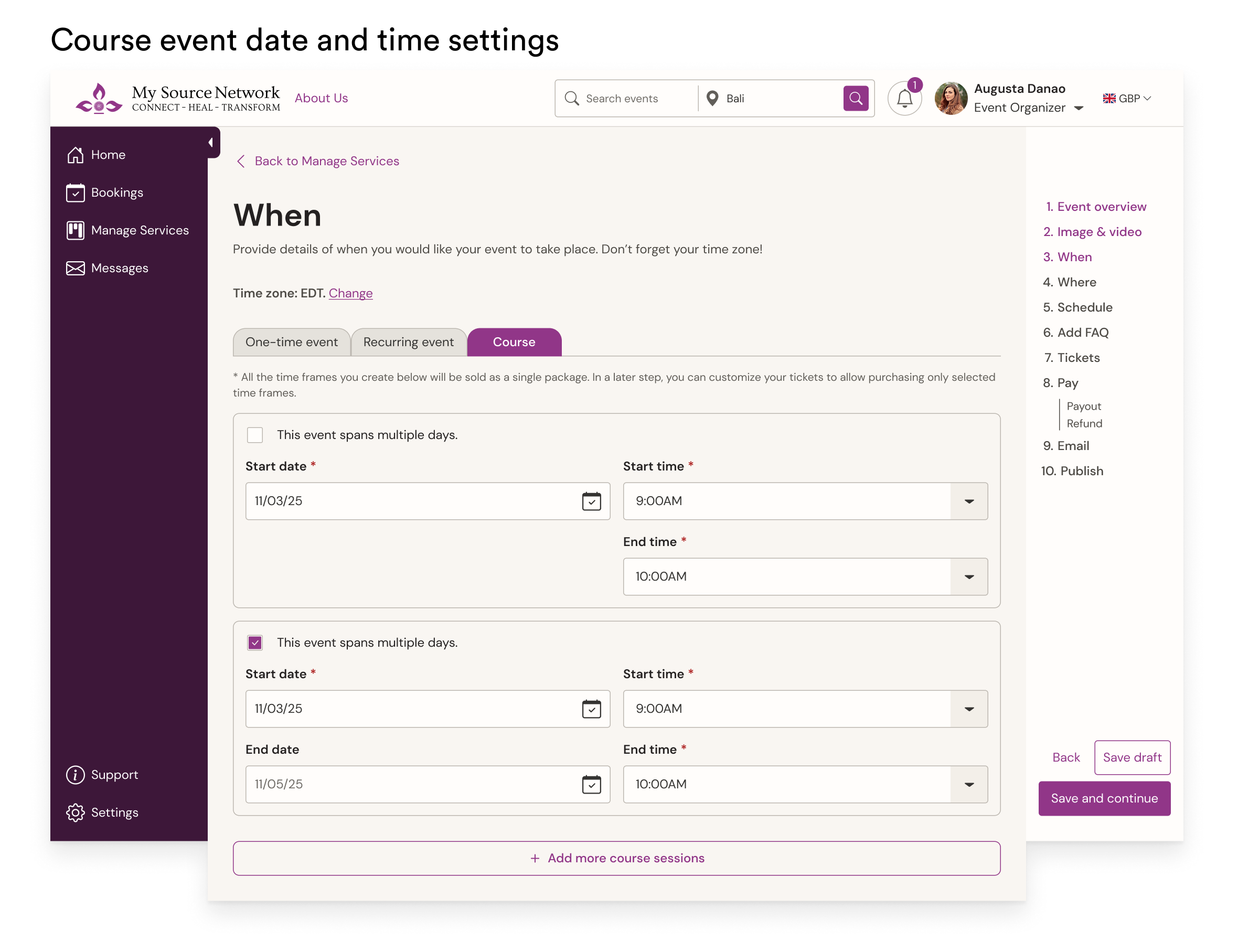 Final event creation workflow design