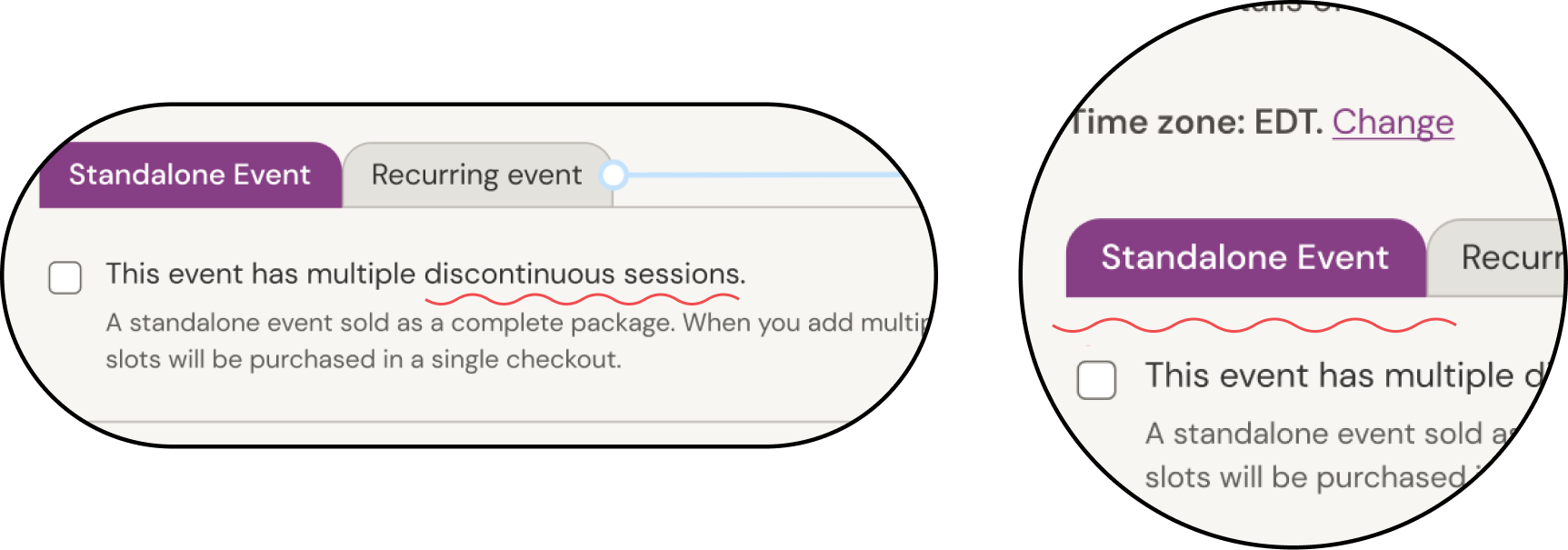 Split view showing a minimized calendar alongside a detailed list of event dates and time slots
