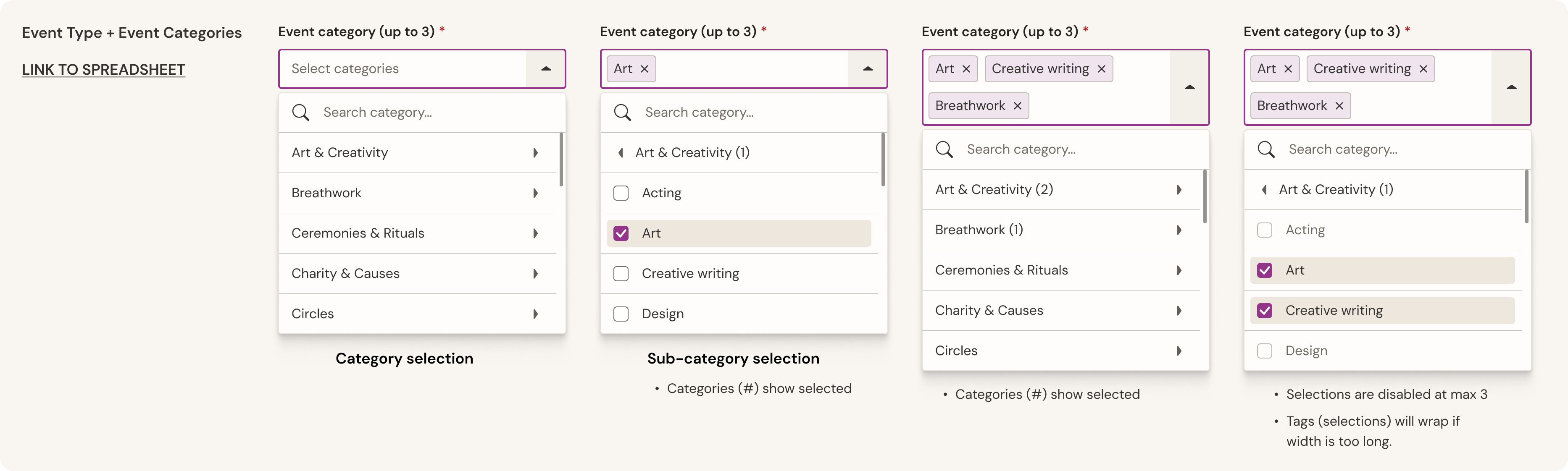 Split view showing a minimized calendar alongside a detailed list of event dates and time slots