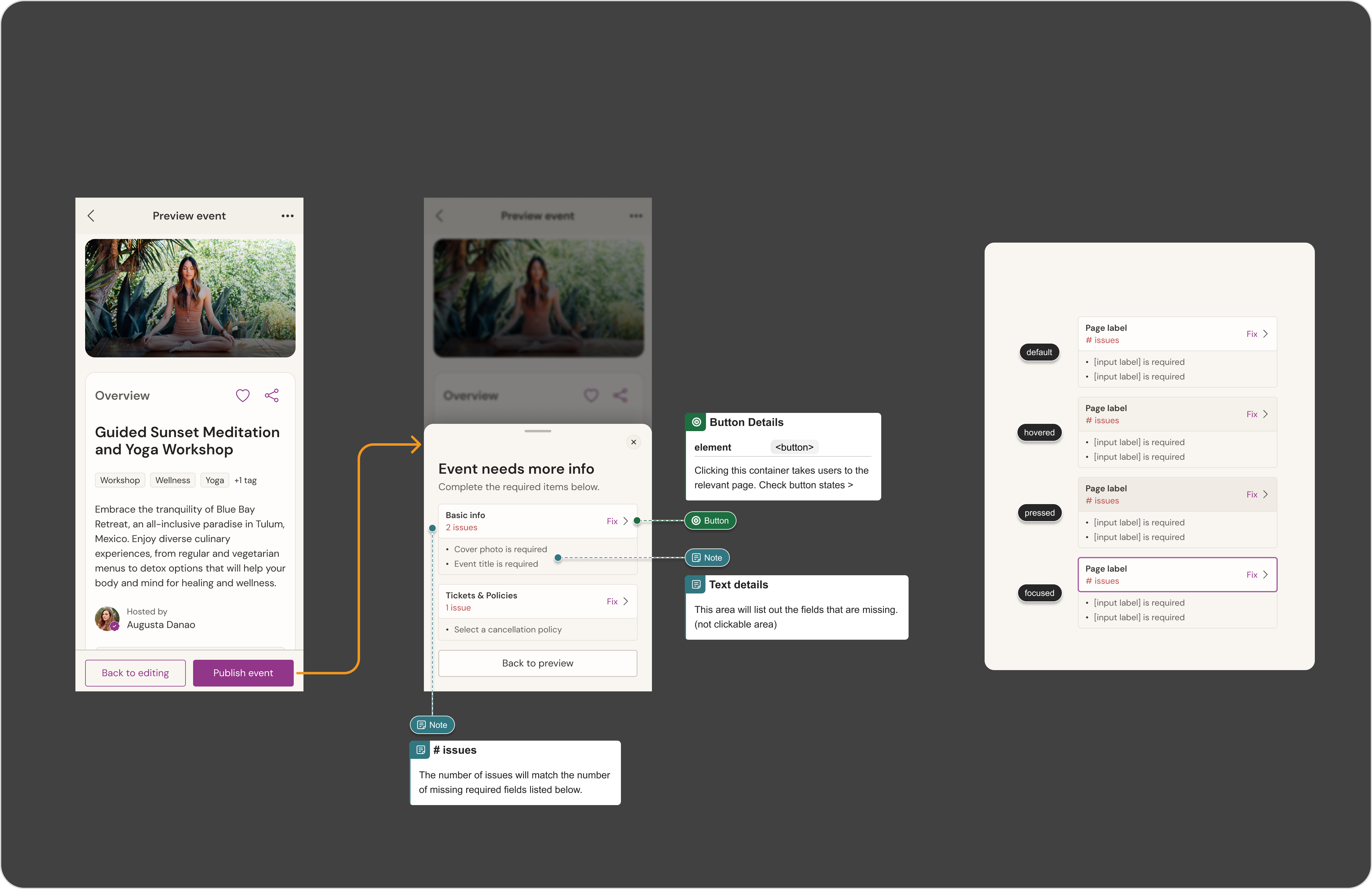 Split view showing a minimized calendar alongside a detailed list of event dates and time slots